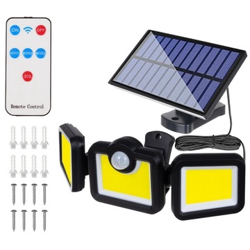 LAMPA SOLARNA LED 3w1 ZEWNĘTRZNA ULICZNA CZUJNIK RUCHU ZMIERZCHU + PILOT