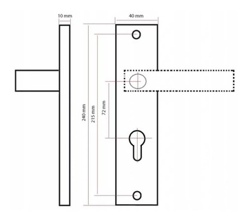 Ручка межкомнатная дверная Domino, длинная, пластина с замочной скважиной