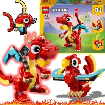 ZESTAW KLOCKI LEGO CREATOR 3W1 CZERWONY SMOK RYBA PTAK FENIKS RUCHOME ELEME