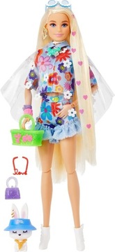 LALKA BARBIE EXTRA BLONDYNKA ZESATAW KWIATOWY STRÓJ + KRÓLIK I AKCESORIA