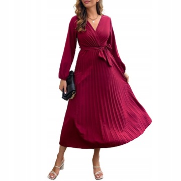 Женское модное элегантное длинное плиссированное платье с поясом 245935