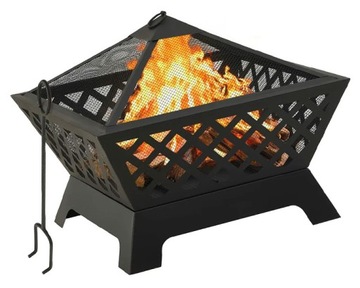 PALENISKO OGRODOWE DUŻE KWADRATOWE Z POKRYWKĄ STALOWE POGRZEBACZ SIATKA