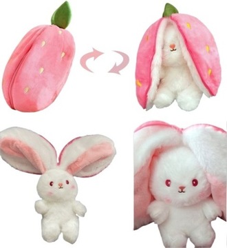 ПЛЮШЕВЫЙ КРОЛИК КЛУБНИКА С БОЛЬШИМИ УШАМИ ОБЪЯВЛЯЕТСЯ 2 В 1 МЯГКИЙ РОЗОВЫЙ ТАЛИСМАН