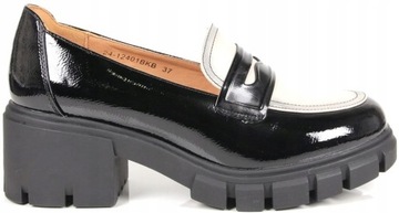 PÓŁBUTY DAMSKIE MOKASYNY PLATFORMA GRUBA PODESZWA LORDSY CZARNE POTOCKI