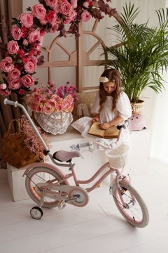 Велосипед для девочек 16 дюймов, боковые колеса Pusher Heart Bike бело-золотой
