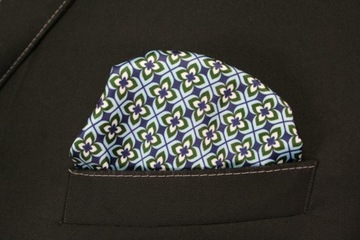 Зелено-бирюзовый нагрудный платок с геометрическим узором