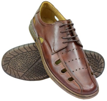 BUTY LETNIE MĘSKIE SKÓRA BRĄZ 43 28,5 cm PAN