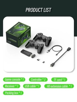 2024 Новая игровая консоль 2,4G с двойным беспроводным контроллером Game Stick 4K