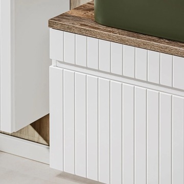 Современный белый шкаф с умывальником 120 см, ребристый, с книжным шкафом из дуба ICONIC