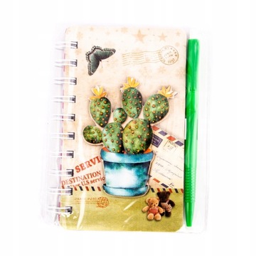 NOTES Z DŁUGOPISEM KAKTUS 10x14CM RÓŻNE KOLORY