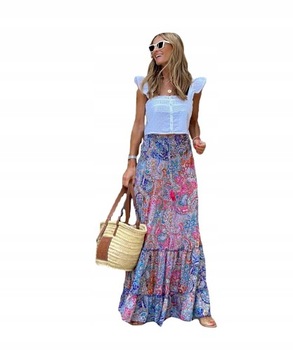 ZWIEWNA DŁUGA SPÓDNICA MAXI DO KOSTEK BOHO DAMSKA
