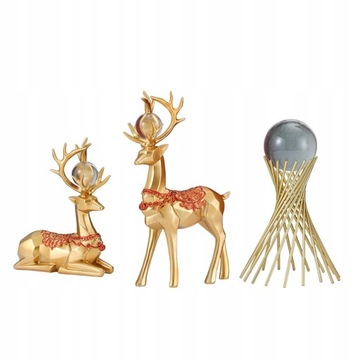 Nordic Couple Deer Statue Resin Red Gold Rack