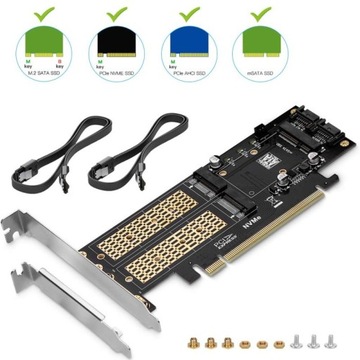 Адаптер 3 диска M.2: SATA + NVMe + mSATA PCI-e x16