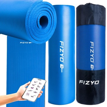 MATA GIMNASTYCZNA DO ĆWICZEŃ FITNESS WODOODPORNA GRUBA NIEBIESKA 183CM