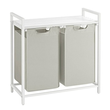 Pojemny kosz na pranie biało-szary 2 x46L z półką