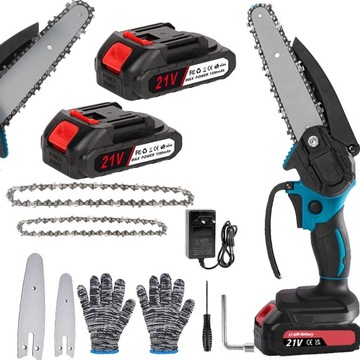 ПИЛА ПОРТАТИВНАЯ АККУМУЛЯТОРНАЯ ЦЕПНАЯ ПИЛА 4 ДЮЙМА + 6 ДЮЙМОВ, 2 АККУМУЛЯТОРА, 2 ЦЕПИ