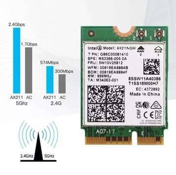 Сетевая карта для ноутбука WiFi 6 6E AX210 AX211 BT Intel Bluetooth 2,4/5 ГГц