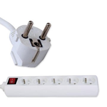 PRZEDŁURZACZ BIAŁY 5m 230V 5 GNIAZD WYŁĄCZNIK