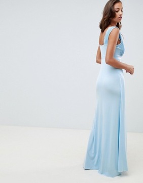 Niebieska sukienka maxi z koronkowym detalem 40