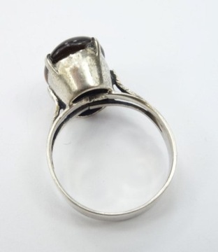 Vintage wysoki srebrny pierścionek z kamieniem tygrysie oko R.16,5