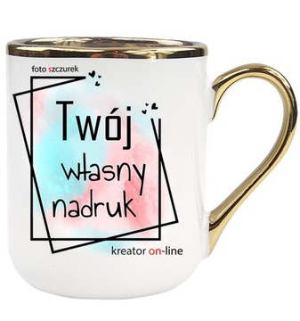 FOTO KUBEK Z TWOIM WŁASNYM NADRUKIEM ZDJĘCIEM LOGO FIRMY NA PREZENT ZŁOTY