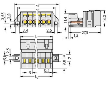 Wtyk z uchwytami montażowymi 4-pin raster 5mm WAGO