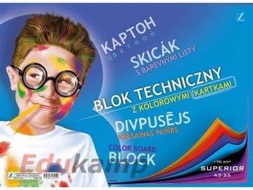 Blok techniczny A3 10k z kolorowymi kartkami KRESKA