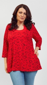 TUNIKA BLUZKA PLUS SIZE CZERWONA W KÓŁECZKA 5XL