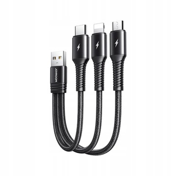 KRÓTKI KABEL 3W1 IPHONE/TYP C/MICRO USB 15CM