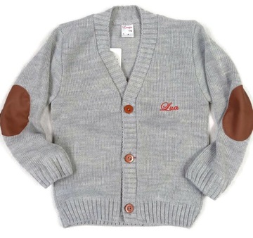 klasyczny szary SWETER chłopięcy * łatki 74 cm