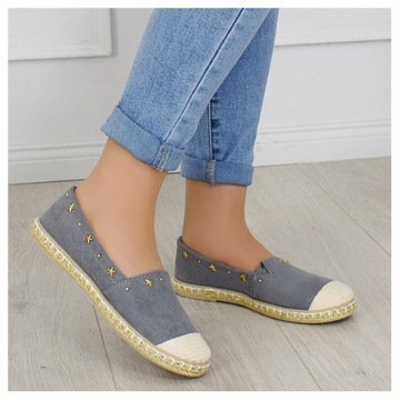 СЕРЫЕ ЭСПАДРИЛИ -36- ВЕСЕННИЕ ТЕННИСНЫЕ КРОССОВКИ С ЗАКЛЕПКАМИ JETS