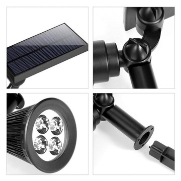 OGRODOWA WBIJANA LAMPA SOLARNA 4 LED REFLEKTOR 200lm SPOT BIAŁY CIEPŁY
