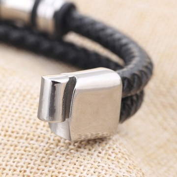 МУЖСКОЙ ЧЕРНЫЙ КОЖАНЫЙ ЭЛЕГАНТНЫЙ СТАЛЬНОЙ БРАСЛЕТ