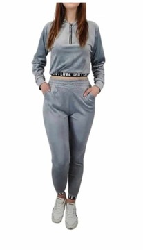 KOMPLET DRES damski welurowy L/XL LOVE szary
