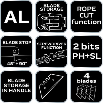 СКЛАДНОЙ НОЖ с трапециевидным лезвием НОЖ 1+3 лезвия БИТЫ PH2 SL4 NEO 63-705