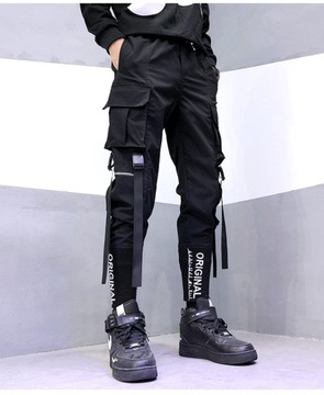 Hip Hop Men Ribbons Cargo Pants Fashion Harajuku 2