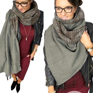 ДЛИННЫЙ ШАРФ шарф-шаль, ДВУХСТОРОННИЕ ПОЛОСКИ, ГЛАДКИЙ