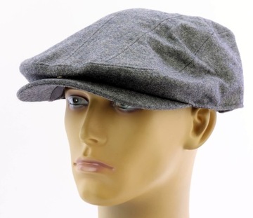 True Religion Kaszkiet męski czapka beret z daszkiem SZARA Ciepła 54-60cm