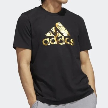 Adidas czarna koszulka t-shirt męski złote logo HK9157 L