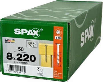 Wkręty uniwersalne do drewna 8 x 220mm SPAX WIROX BIT T-40 stożek 50szt