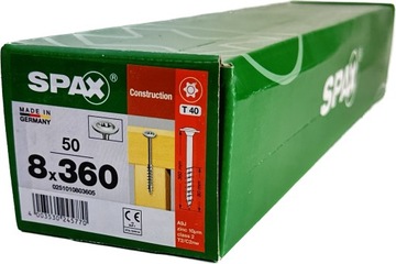 Wkręty do konstrukcji drewnianych 8x360mm SPAX WIROX główka TALERZOWA 50szt