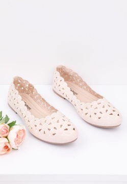 R.43 БЕЖЕВЫЕ БАЛЕТКИ ЖЕНСКИЕ, АЖУРНЫЕ ТУФЛИ НА ПЛОСКОЙ ПЛОСКОСТИ, Стелька из ЭКО КОЖИ, УДОБНЫЕ