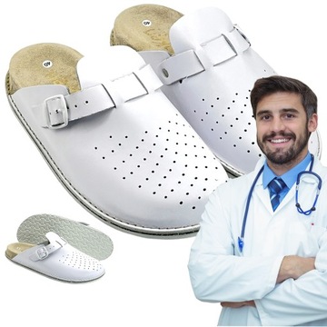 Klapki skórzane fusbet męskie białe profilowane 42 Anatomic42