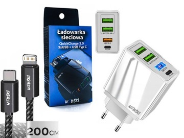 ŁADOWARKA SIECIOWA 20W POWER DELIVER Z DŁUGIM KABLEM 2M DO ŁADOWANIA IPHONE