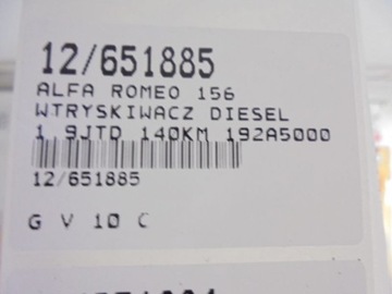 ALFA ROMEO 156 VSTŘIKOVACÍ TRYSKA 0445110002 1,9JTD