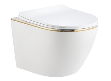MISKA WC PODWIESZANA ARBO SLIM LINE WHITE GOLD ZŁOTY DESKA W/O DUR ŁW