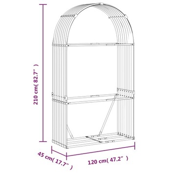 STOJAK NA DREWNO ANTRACYT 120X45X210CM STAL GALWANIZOWANA
