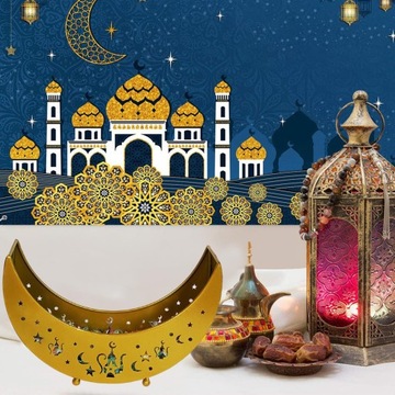 Рамадан Полумесяц Металлическая сервировочная утварь Поднос Контейнер Стол Aureate