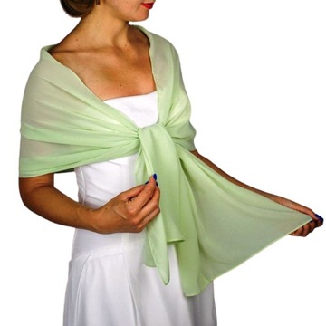 SELEDYNOWY / JASNOZIELONY SZAL SZYFONOWY-WYPRZEDAŻ- 45 x 170 cm