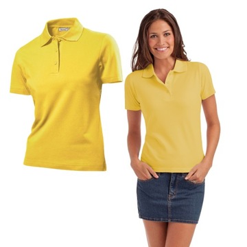 Klasyczna krótka koszulka POLO DAMSKA bawełniana do jeansów żółta S